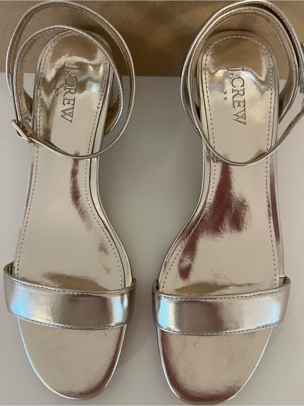 J. Crew Gold Strappy Ankle-Strap Sandals low heeled shoe size 7